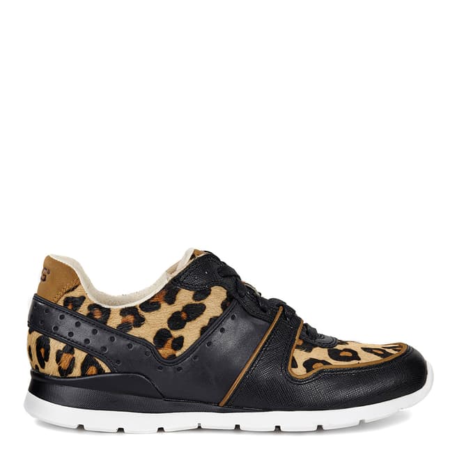 UGG Womens Black Leopard Leather/Calf Hair Deaven Trainers