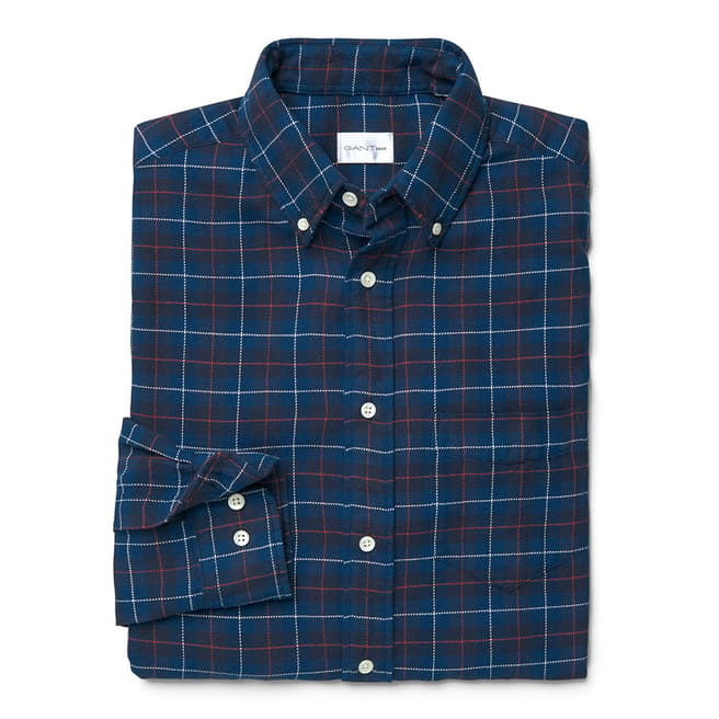 Gant Blue/Red Slim Button Down Twill Check Cotton Shirt