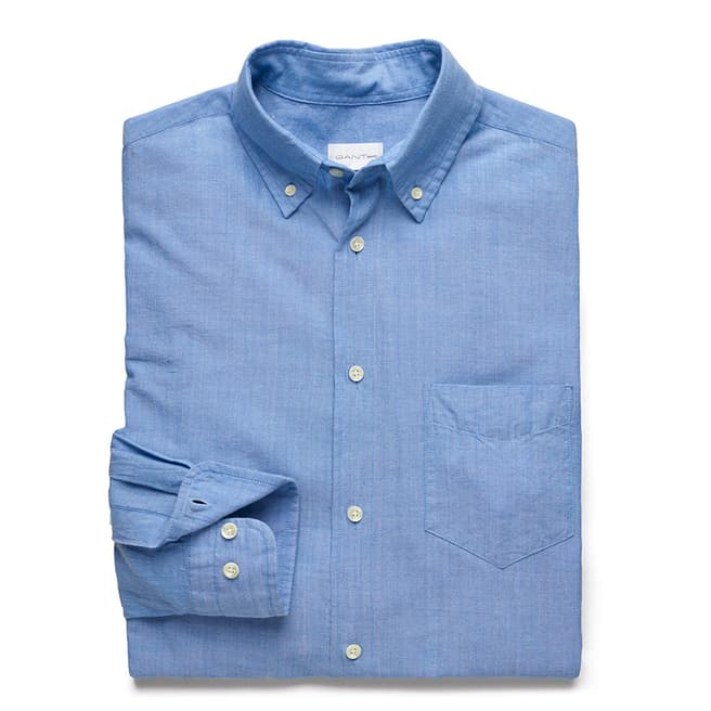 Gant Blue Hugger Button Down Selvedge Madras Cotton Shirt