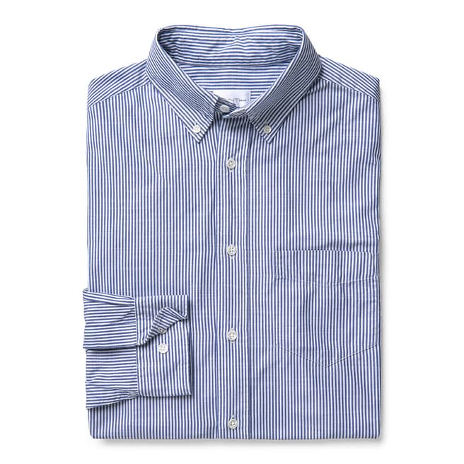 Gant Blue Slim Button Down Dreamy Oxford Slub Stripe Cotton Shirt