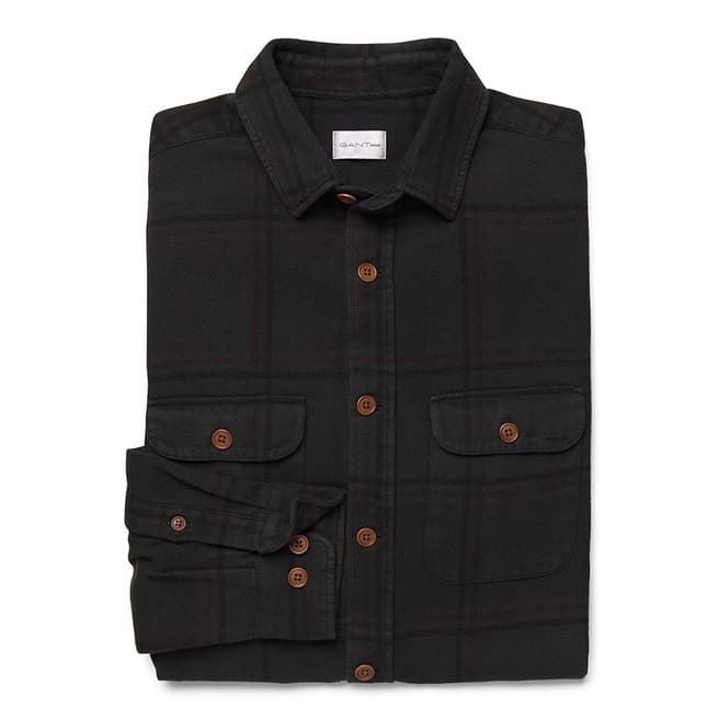 Gant Black Loose Point Collar Overdyed Check Twill Cotton Overshirt