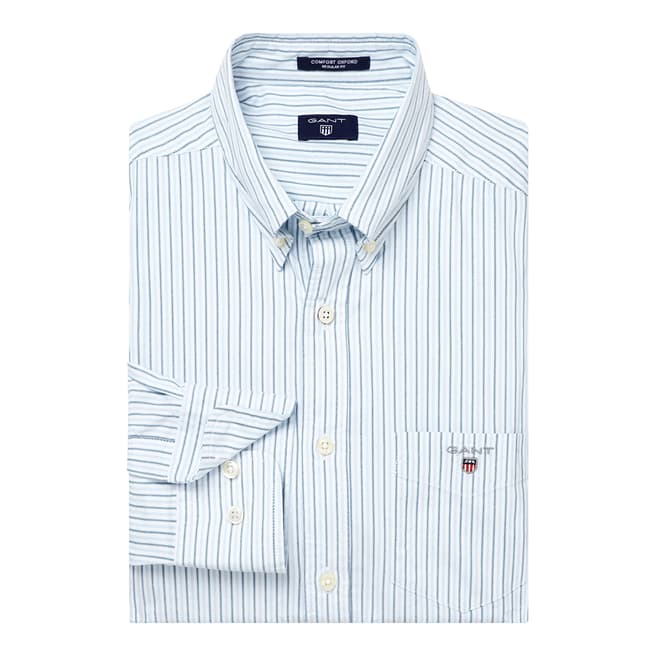 Gant Light Blue Regular Button Down Comfort Oxford Stripe Cotton Blend Shirt
