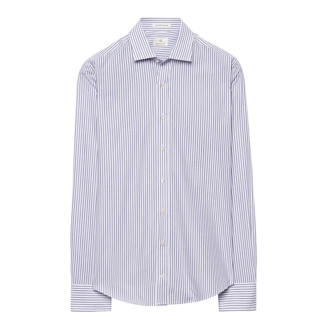 Gant Dark Grey Fitted Spread Collar Bi Colour Stripe Cotton Shirt