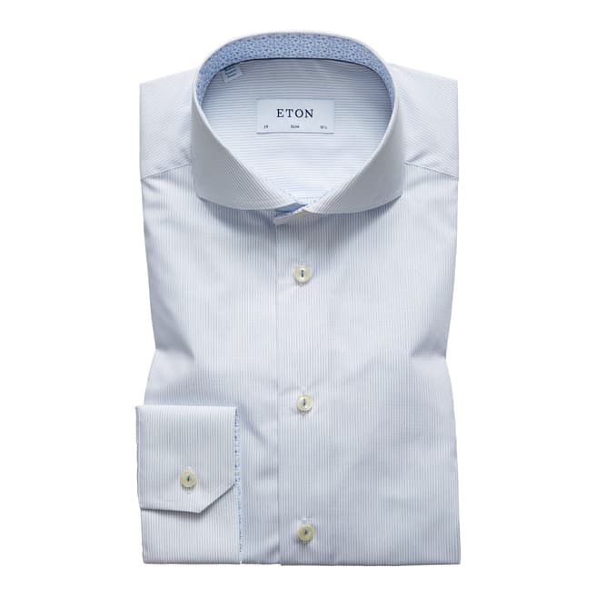 Eton Shirts White/Blue Striped Cotton Slim Fit Shirt