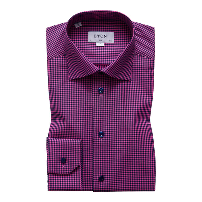 Eton Shirts Purple/Black Check Cotton Slim Fit Shirt
