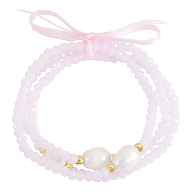 Liv Oliver Gold Pink Quartz and Pearl Bracelet Set