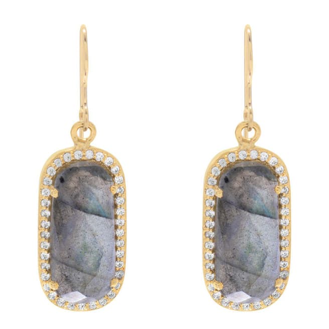 Black Label by Liv Oliver Gold Labradorite and Zirconia Emerald Cut Earrings
