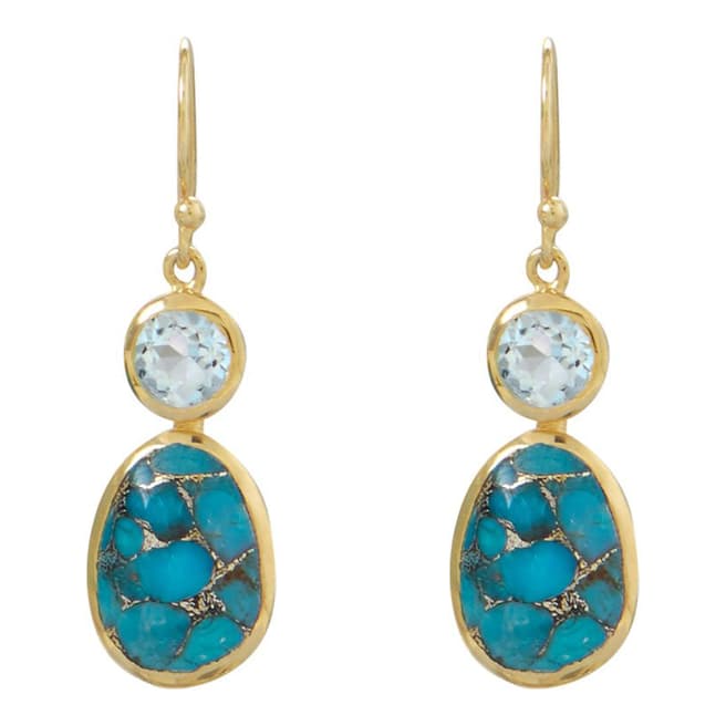 Liv Oliver Blue Topaz and Turquoise Drop Earrings