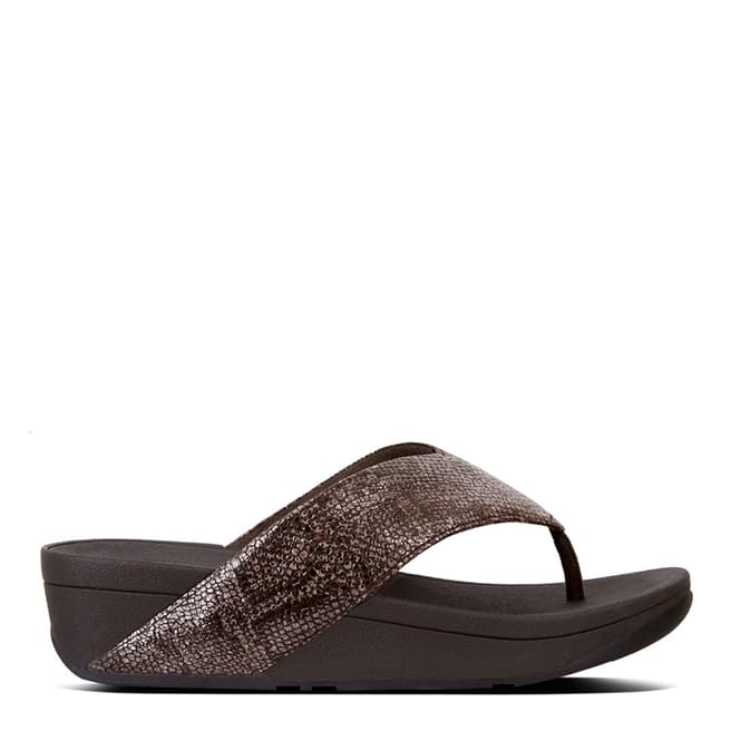 FitFlop Metallic Chocolate Leather Swoop Toe Thong Sandals
