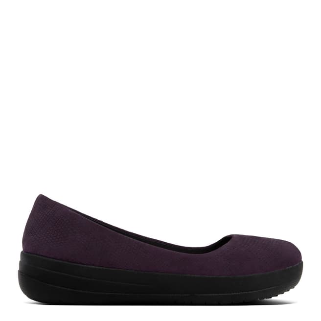 FitFlop Deep Plum Snake Embossed Leather F-Sporty Ballerinas