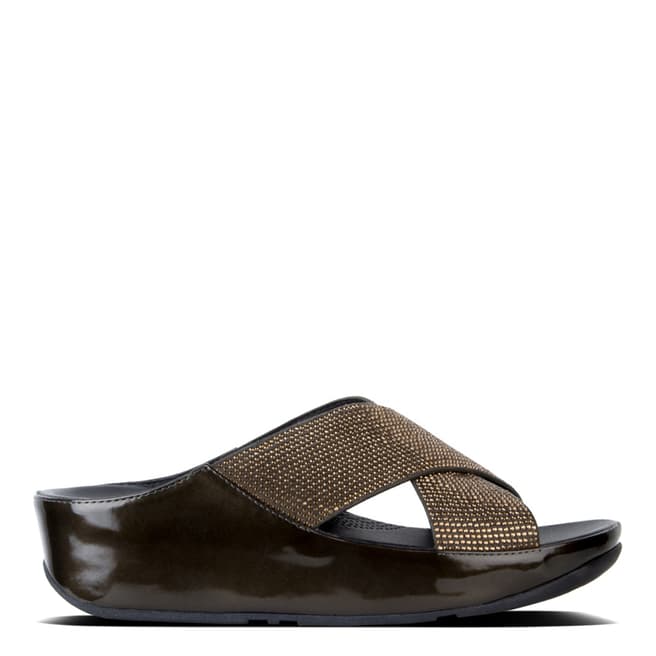 FitFlop Metallic Olive Microfibre Crystall Slide