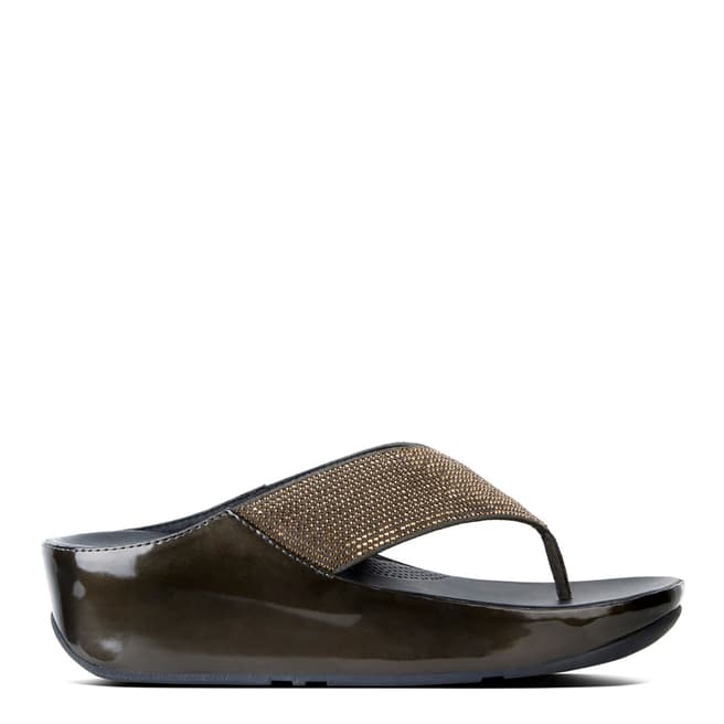 FitFlop Metallic Olive Microfibre Crystall Toe Thong Sandal