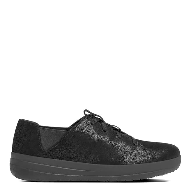 FitFlop Black Glimmer Suede F-Sporty Lace Up Sneaker
