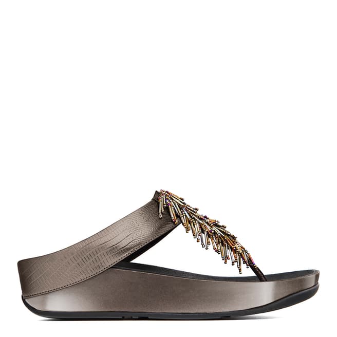 FitFlop Nimbus Silver Leather Cha Cha Toe Thong Sandals