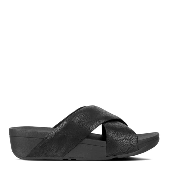 FitFlop Black Leather Swoop Slide Sandals