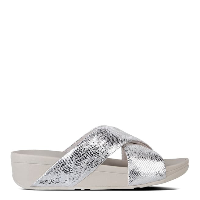 FitFlop Metallic Silver Leather Swoop Slide Sandals