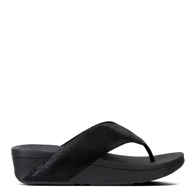 FitFlop Black Leather Swoop Toe Thong Sandals
