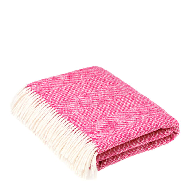 Bronte by Moon Cerise Pink Herringbone Wool Throw 140x185cm