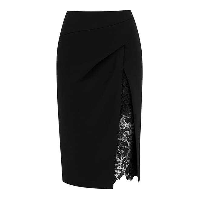 Amanda Wakeley Black Nouveaux Embroidery Lace Tailored Skirt 