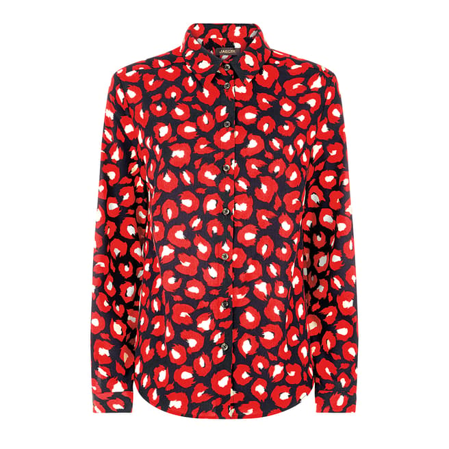 Jaeger Navy/Red Leopard Print Blouse