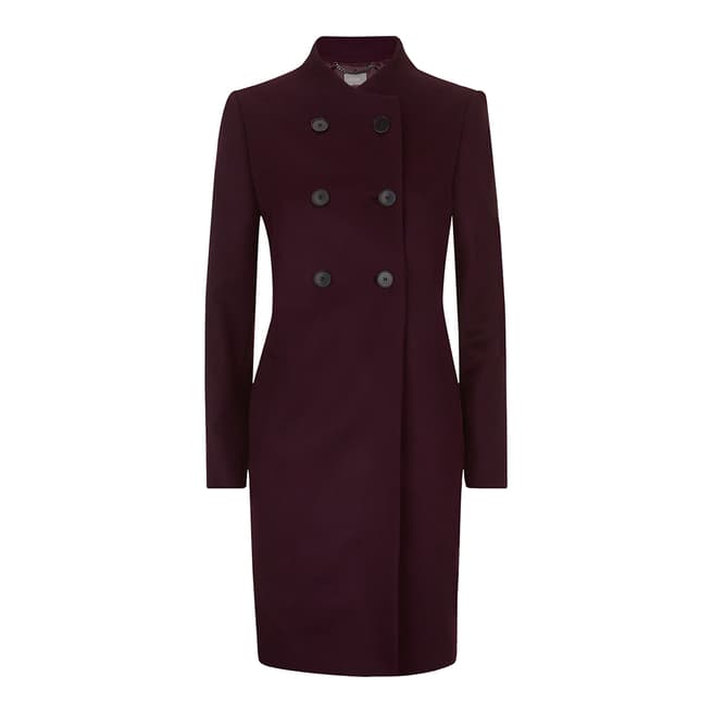 Jaeger Red Wine Button Detail Collarless Coat