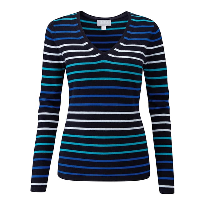 Pure Collection Black/Blue Stripe Cashmere Jumper