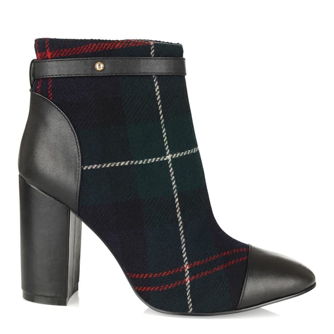 Yull Black Leather And Tartan Chester Block Heel Boot