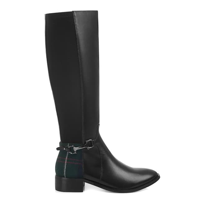 Yull Black Leather And Tartan Cumbria Knee High Boots