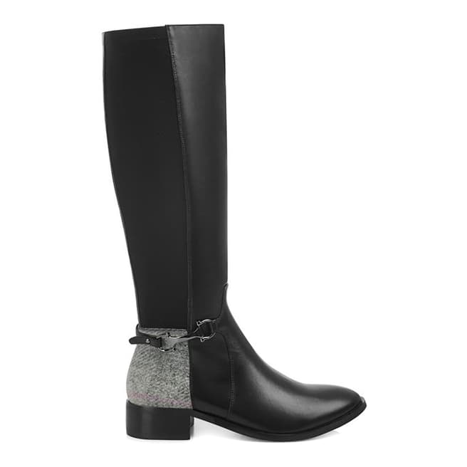 Yull Black Leather And Grey Tartan Cumbria Knee High Boots