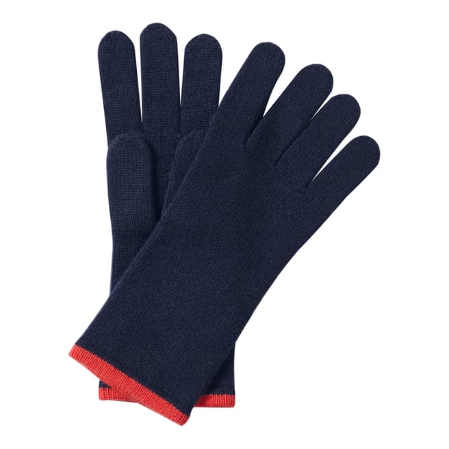 Pure Collection Navy Stripe Cashmere Gloves