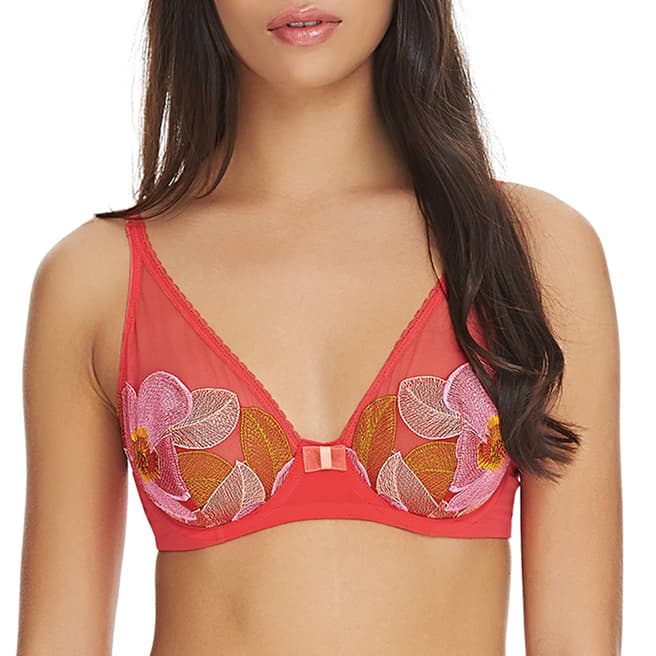 Wacoal Coral Red Hibiscus Fascination Underwired Bra