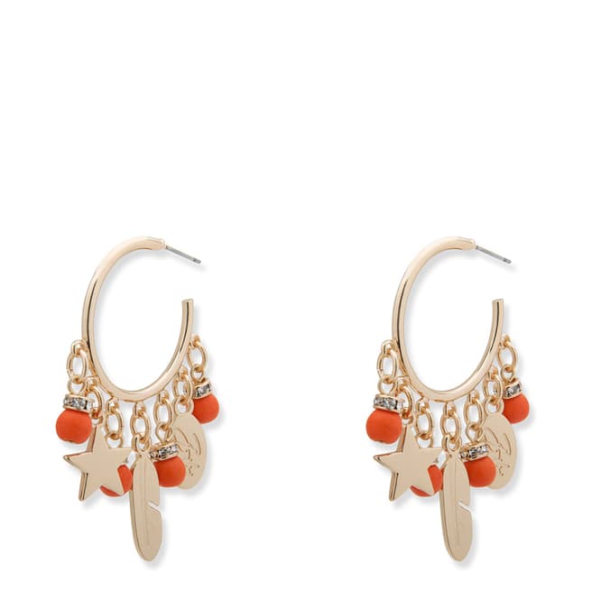 BiBi Bijoux Coral/Gold Charm Hoop Earrings