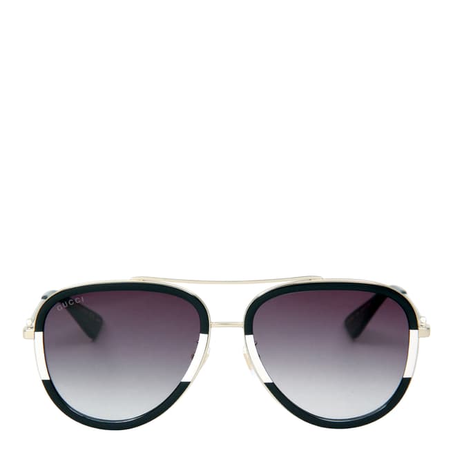 Gucci Womens Black with Gold Detail/Grey Sunglasses 57mm