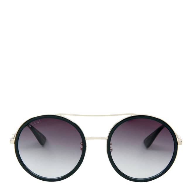 Gucci Women's Black with Gold Arms/Grey Sunglasses 56mm