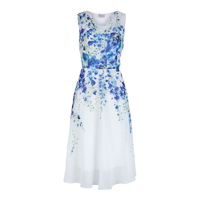 Hobbs London White/Blue Painted Delph Dress