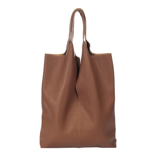 Giulia Massari Cognac Leather Shopper Bag