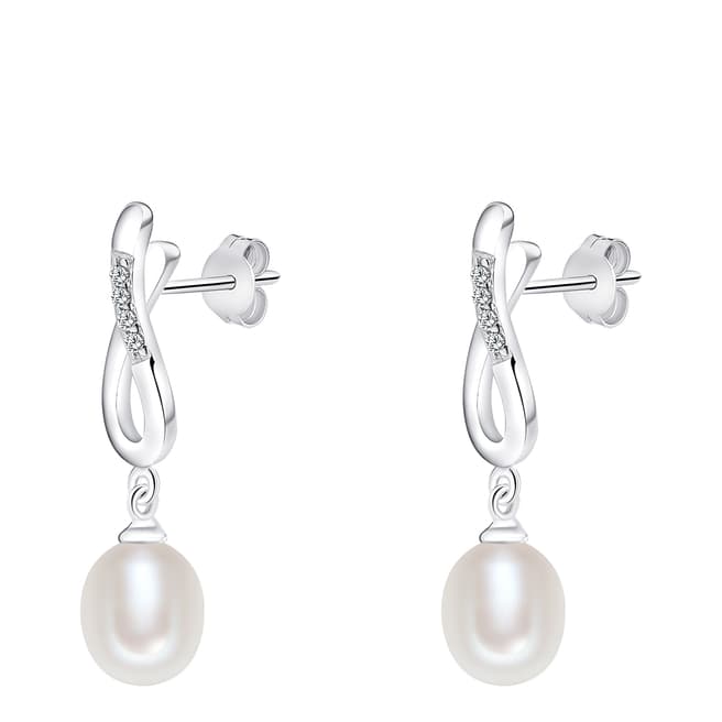 Nova Pearls Copenhagen White Zirconia Silver Pearl Stud Earrings