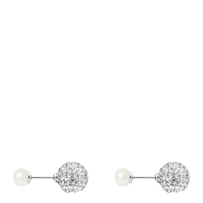 Mitzuko White Pearl And Crystal Button Earrings