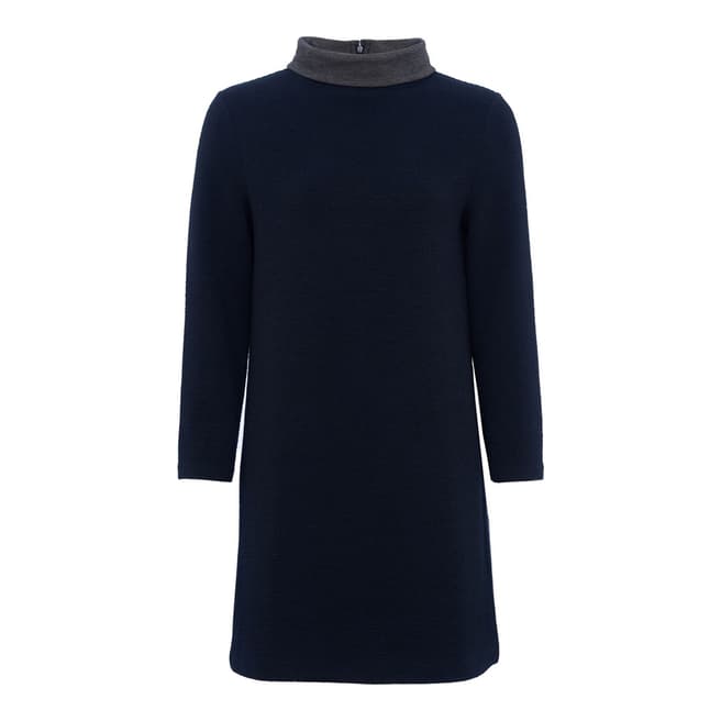 French Connection Utility Blue/Grey Ellen Texture High Neck Dress
