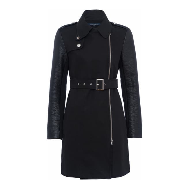 French Connection Black PU Long Sleeve Trench Coat