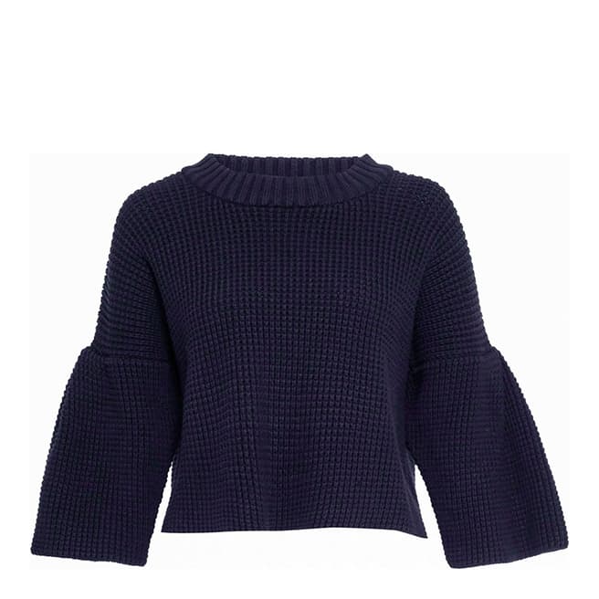 French Connection Utility Blue Ellie Waffle Knit Cropped Jumper