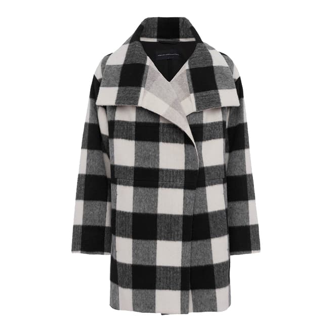 French Connection Black/White Jackie Checked Wide Collar Coat