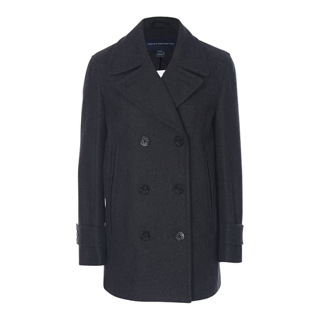 French Connection Mid Grey Platform Felt Double Breasted Coat