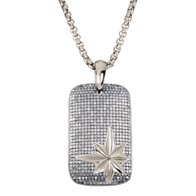 Stephen Oliver Silver Double SIDed Zirconia Star Dog Tag Necklace
