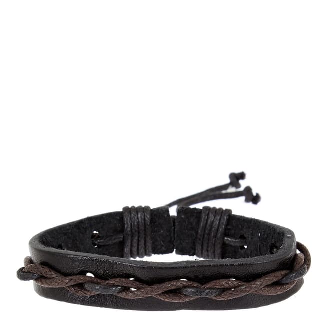 Stephen Oliver Black/Brown Leather Woven Bracelet