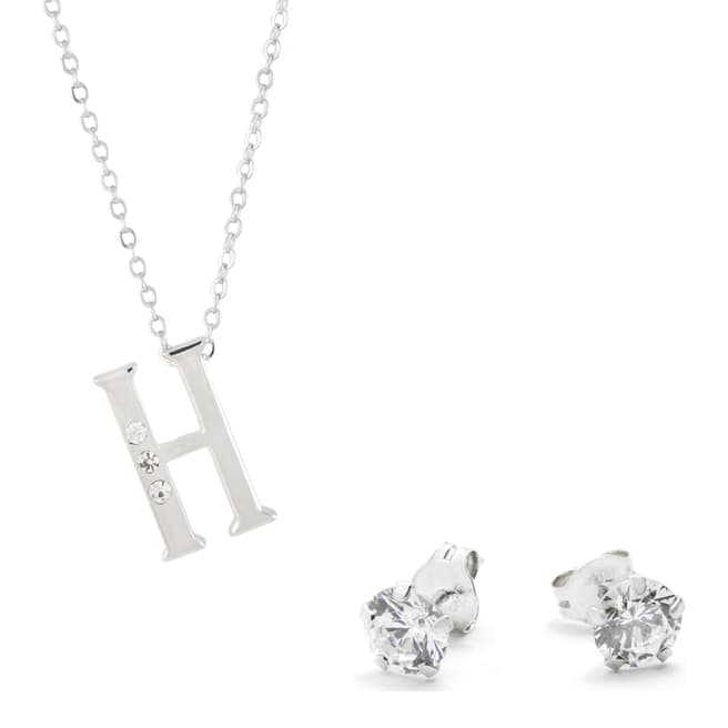 MUSAVENTURA Silver Crystal 'H' Necklace And Earrings
