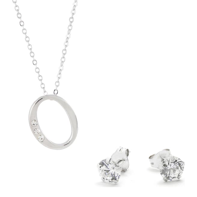 MUSAVENTURA Silver Crystal 'O' Necklace And Earrings