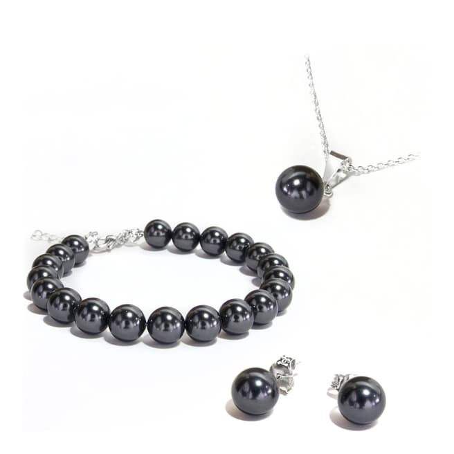 MUSAVENTURA Silver And Black Pearl Necklace And Earring Set