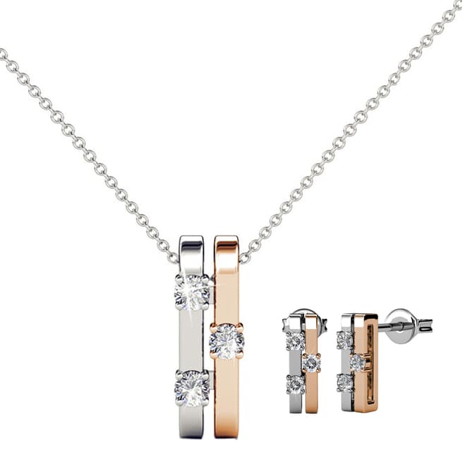 MUSAVENTURA Silver And Rose Gold Crystal Necklace And Earrings Set