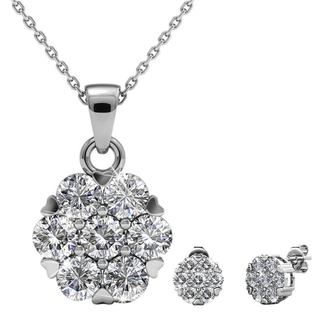 MUSAVENTURA Silver Crystal Circle Necklace And Earrings Set